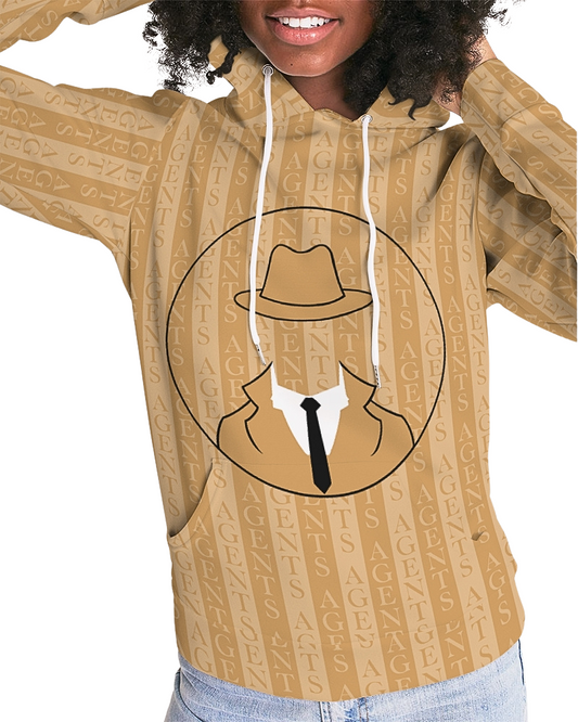 Inspired by the iconic spy trench coat, this design features alternating tan vertical stripes with bold tan letters spelling out "AGENTS." It's like our uniform – your go-to outfit for missions. And what's more intriguing? The logo. A black circle with the silhouette of an agent's classic leather jacket and top hat with the face mysteriously invisible. This design has an element of enigma that'll make you feel ready to take on anything.
