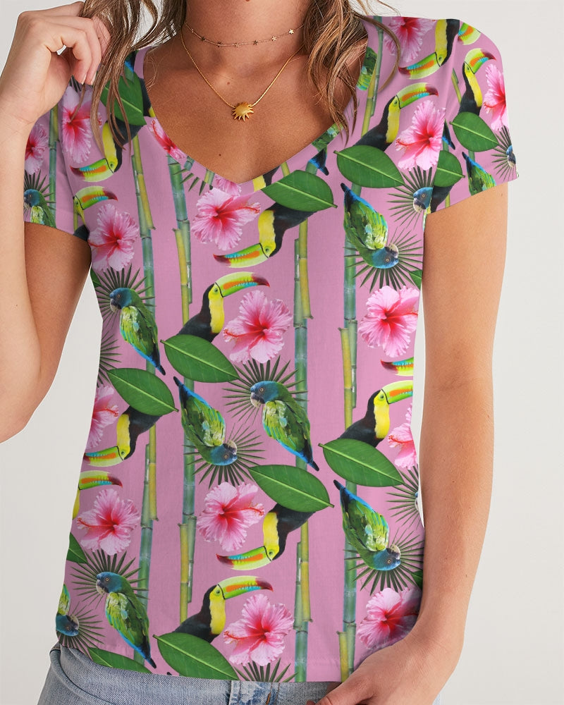 It's a jungle out there so why not "blend in"? This print has a great way of utilizing blues, greens, pinks, yellow, and even orange. Just like a jungle, vibrant, and full of life. Available with blue, green, and pink backdrops.