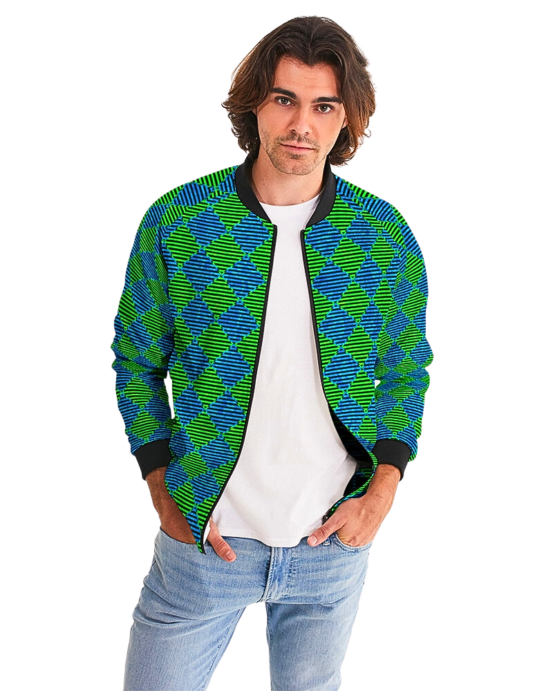 Hand-cut and crafted with care, our Bomber Jacket will set off any look! Pair this design with a clean black shirt and it is bound to turn heads. Its lightweight fabric is lined with the perfect amount of insulation for those chillier months or nights making this a year-round go-to for anyone's wardrobe.