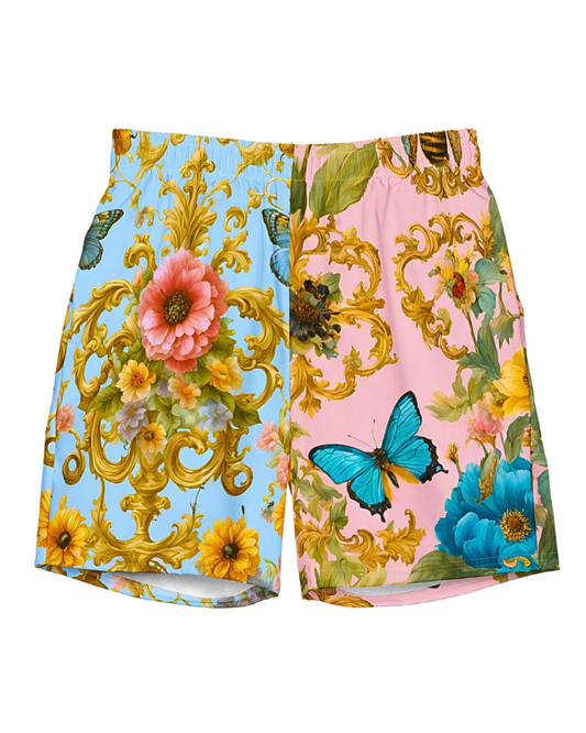 Unveil the secret to timeless style with the Baroque Bliss prints. These stunning pieces are a symphony of gold baroque motifs with vibrant floral accents. Choose from the dreamy pastel baby blue design, adorned with pink and yellow flowers, or the enchanting pastel pink design, featuring pink, yellow, and blue flowers along with delicate butterflies.