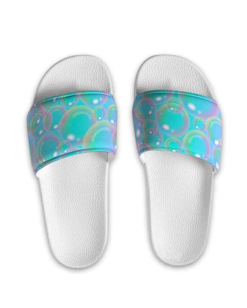 Dive into a world of playful charm with our 'Blowing Bubbles' print. Inspired by Barbie's bathing suits and mermaid dolls of the 90's, this design features an ombre effect that starts with a vibrant turquoise in the middle that fades into a dreamy light lavender in the middle with various size bubbles scattered and stacked throughout that are accentuated by light flares.