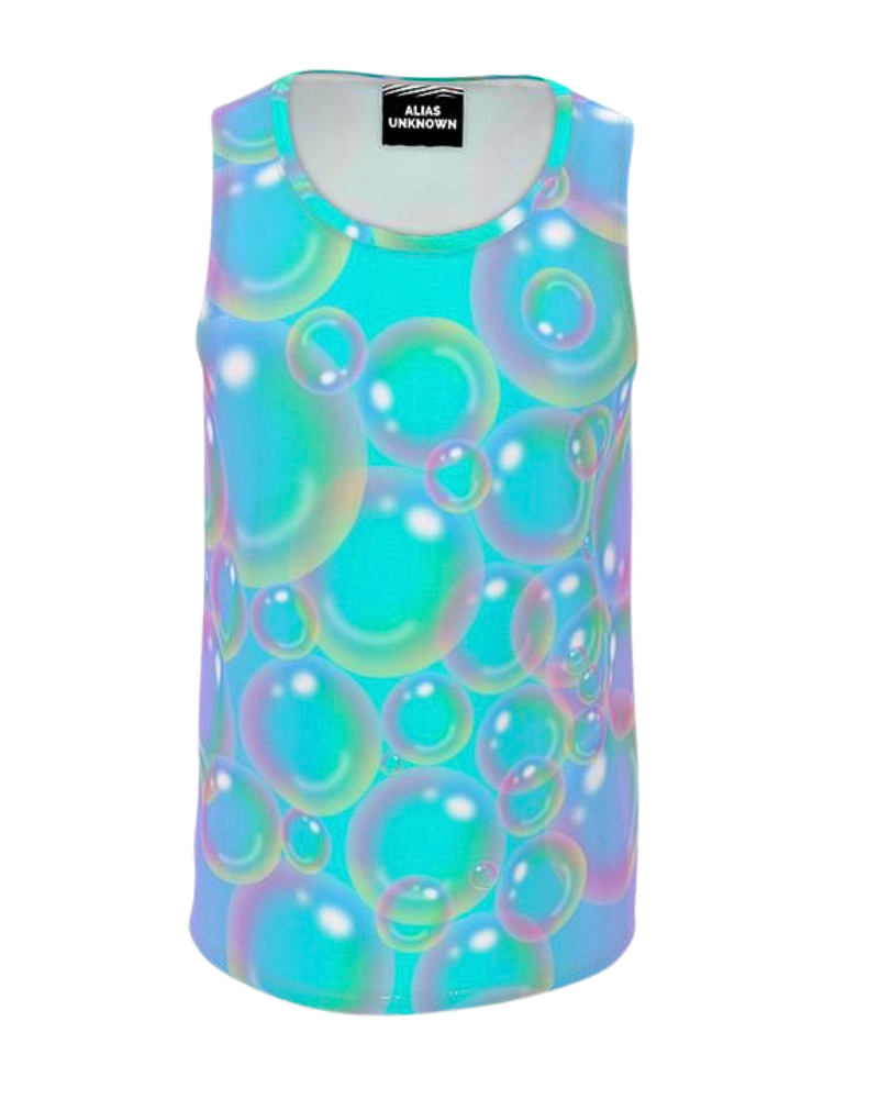Dive into a world of playful charm with our 'Blowing Bubbles' print. Inspired by Barbie's bathing suits and mermaid dolls of the 90's, this design features an ombre effect that starts with a vibrant turquoise in the middle that fades into a dreamy light lavender in the middle with various size bubbles scattered and stacked throughout that are accentuated by light flares