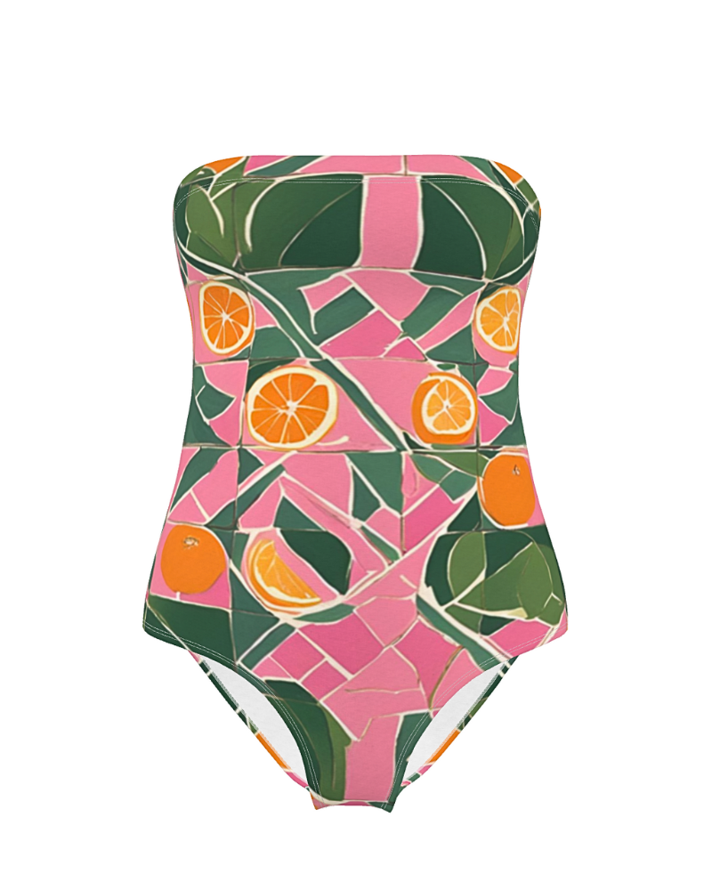 Unlock the secrets of style with our "Citrus Cipher" print. This pattern features whole and sliced Valencia oranges nestled among lush green foliage, set against a background that mimics the look of broken ceramic tiles. The playful mix of pink and white geometric shapes adds a sense of adventure and fun, inviting agents to embrace their bold and confident sides. Join the ranks of Alias Unknown and make a statement with this fresh and lively pattern.