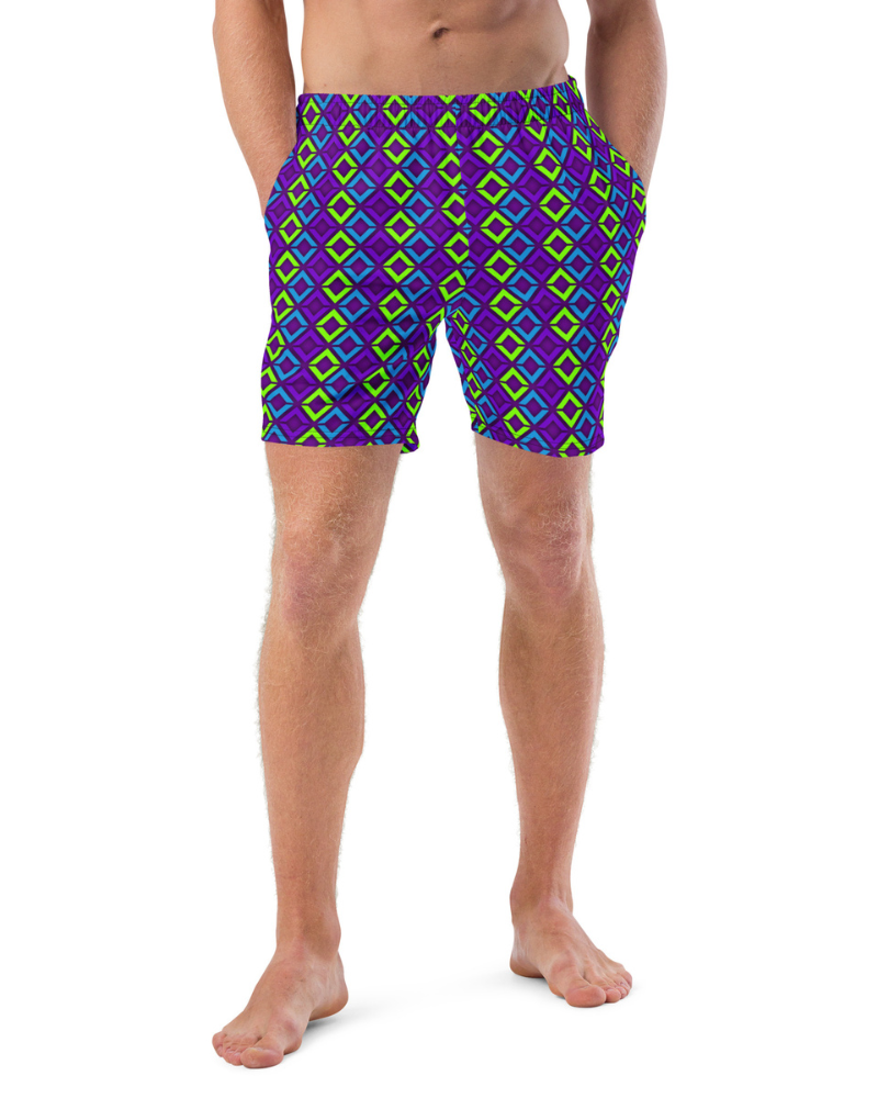 Introducing "Peacock" — a stunning design inspired by the vibrant aesthetics of 90's surf style. The design showcases stacked "A" and "U" shapes that are meticulously arranged, creating a captivating rhythm and balance. Each vertical row features a repeating pattern of vivid green, bold blue, and deep purple that pays homage to the iconic color palette of Gecko Hawaii. 