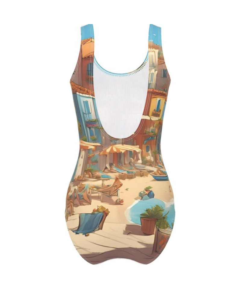 This sun-protective swimsuit features the classic cut with two shoulder straps, a mid back swoop, and leg cutouts, making it perfect for those who want to enjoy the warm weather in style.