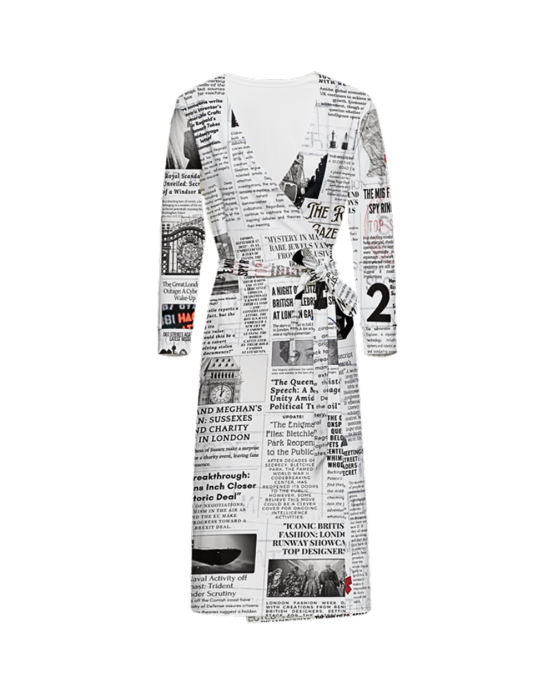 If you're the kind of agent who thrives on juicy tidbits, captivating tales, and the latest chit-chat, this print was made for you. Inspired by the lively pages of a fictional British newspaper, "The Gossip Gazette" is your fashion secret for keeping the conversation buzzing. Adorned with headlines fit for a world of intrigue and glamour, this print speaks volumes without uttering a word. 