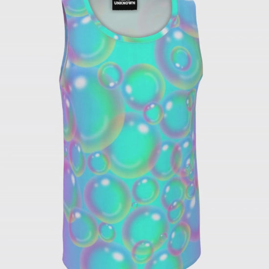 Dive into a world of playful charm with our 'Blowing Bubbles' print. Inspired by Barbie's bathing suits and mermaid dolls of the 90's, this design features an ombre effect that starts with a vibrant turquoise in the middle that fades into a dreamy light lavender in the middle with various size bubbles scattered and stacked throughout that are accentuated by light flares