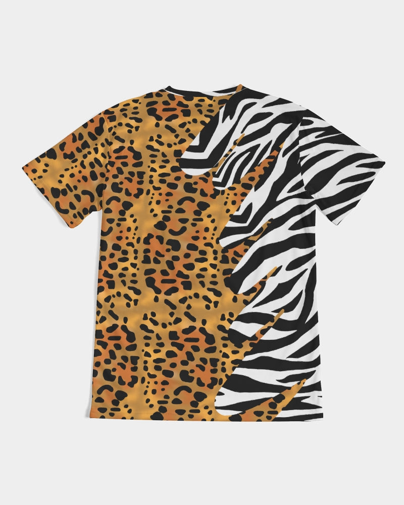 Two wild, classic prints battling it out and your apparel is the battleground. A detailed cheetah print on the left and a fierce zebra print melting off the right.