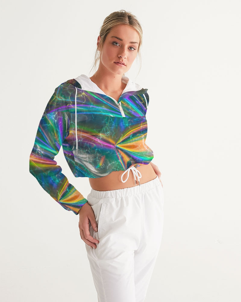 This prism-like print is bright with neon streaks and water ripples in multiple colors.