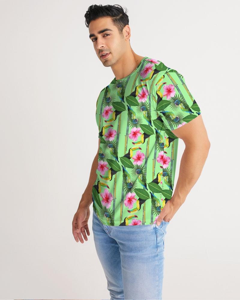 It's a jungle out there so why not "blend in"? This print has a great way of utilizing blues, greens, pinks, yellow, and even orange. Just like a jungle, vibrant and full of life. Available with blue, green, and pink backdrops.