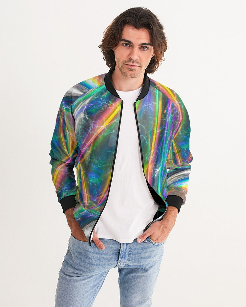 This prism-like print is bright with neon streaks and water ripples in multiple colors. 