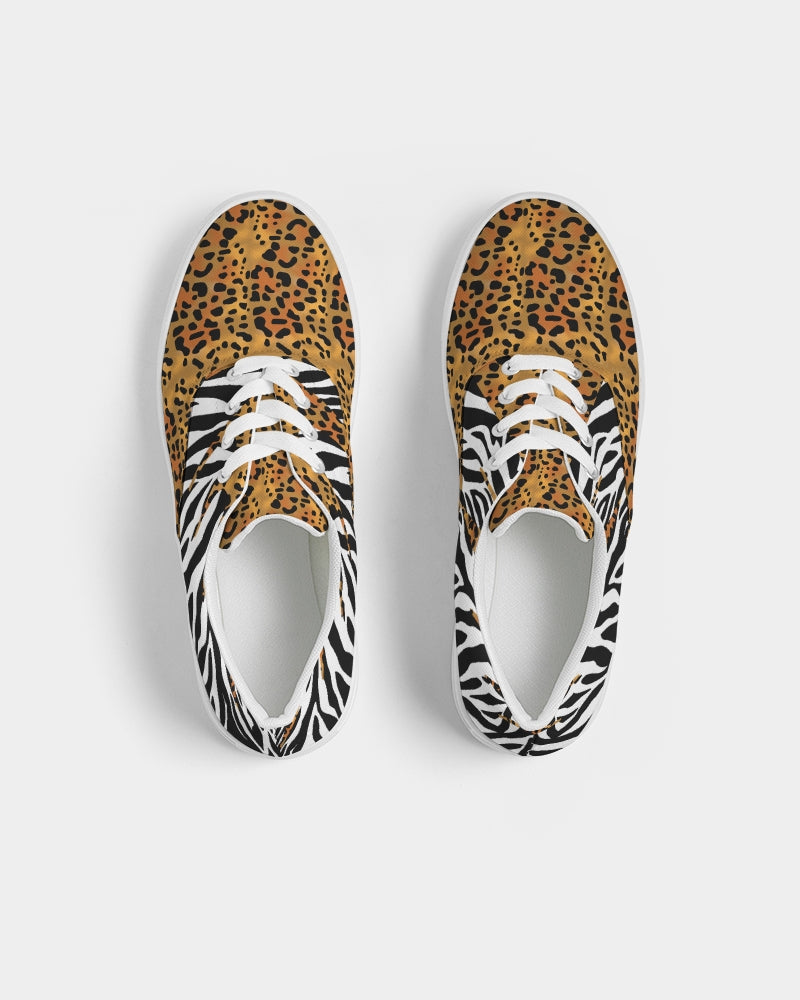 The unisex design features two classic animal prints battling it out on your shoes. A detailed cheetah print with a fierce zebra print melting off the sides. The design looks great styled with both animal prints or with black and white apparel.