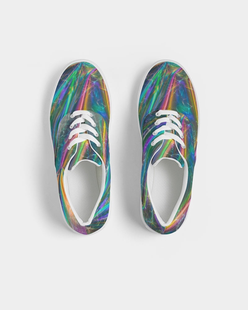 This prism-like print features bright neon streaks of color and water ripples.