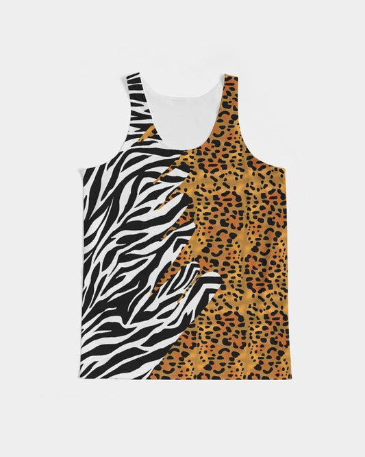 The unisex design features two classic animal prints battling it out on your clothes. A detailed cheetah print with a fierce zebra print melting off the sides. The design looks great styled with both animal prints or with black and white apparel.