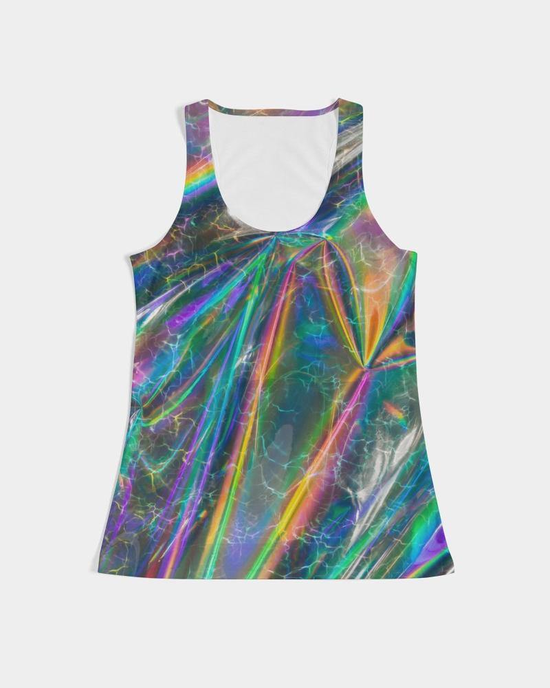 This prism-like print features bright neon streaks of color and water ripples.