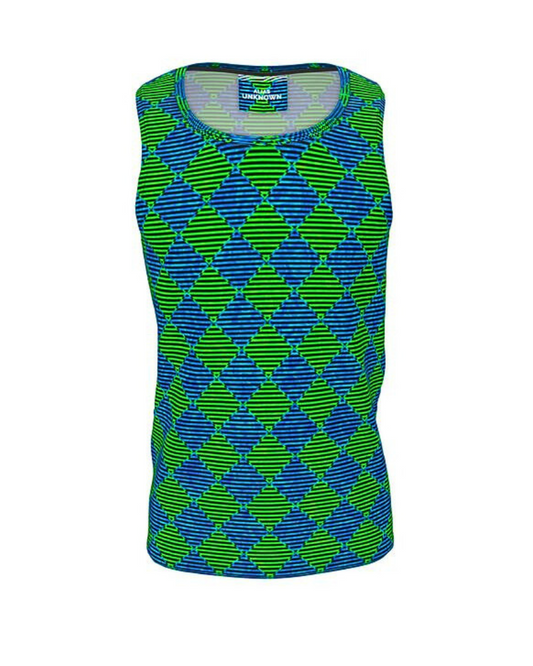 This design combines the timeless charm of traditional argyle with a refreshing aquatic twist. The interplay of fluorescent green and blue lines creates a nostalgic look of vintage video games graphics. With its unique blend of style and versatility, Aquagyle is the perfect companion for your everyday adventures.