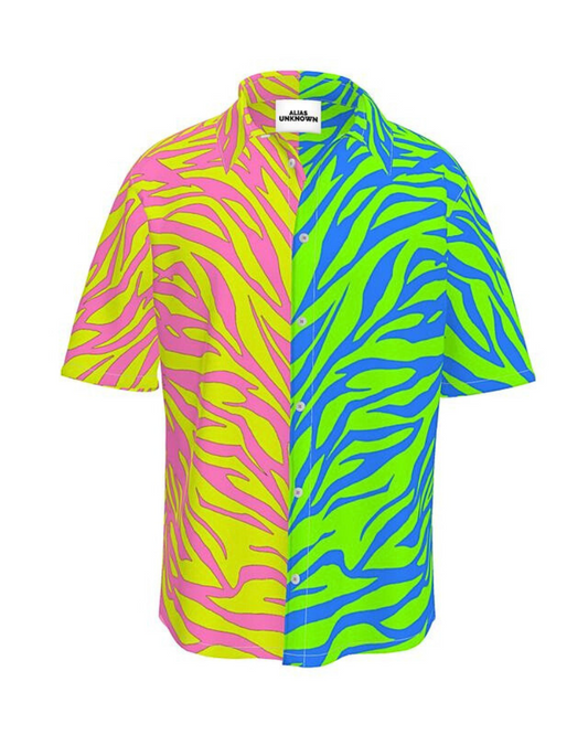 Step into a neon oasis with "Neon Savannah," a captivating design that brings the vibrant energy of the African Savannah to life. This print features bold colors of neon pink and bright yellow on one side and neon blue and green on the other. The print is inspired by the close-up view of zebra stripes.