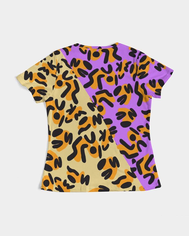 This print was created by using the letters in "Alias Unknown" to create abstract spots similar to a cheetah then placed on different background colors. These bright two-tone designs are the perfect combination of casual and classy.