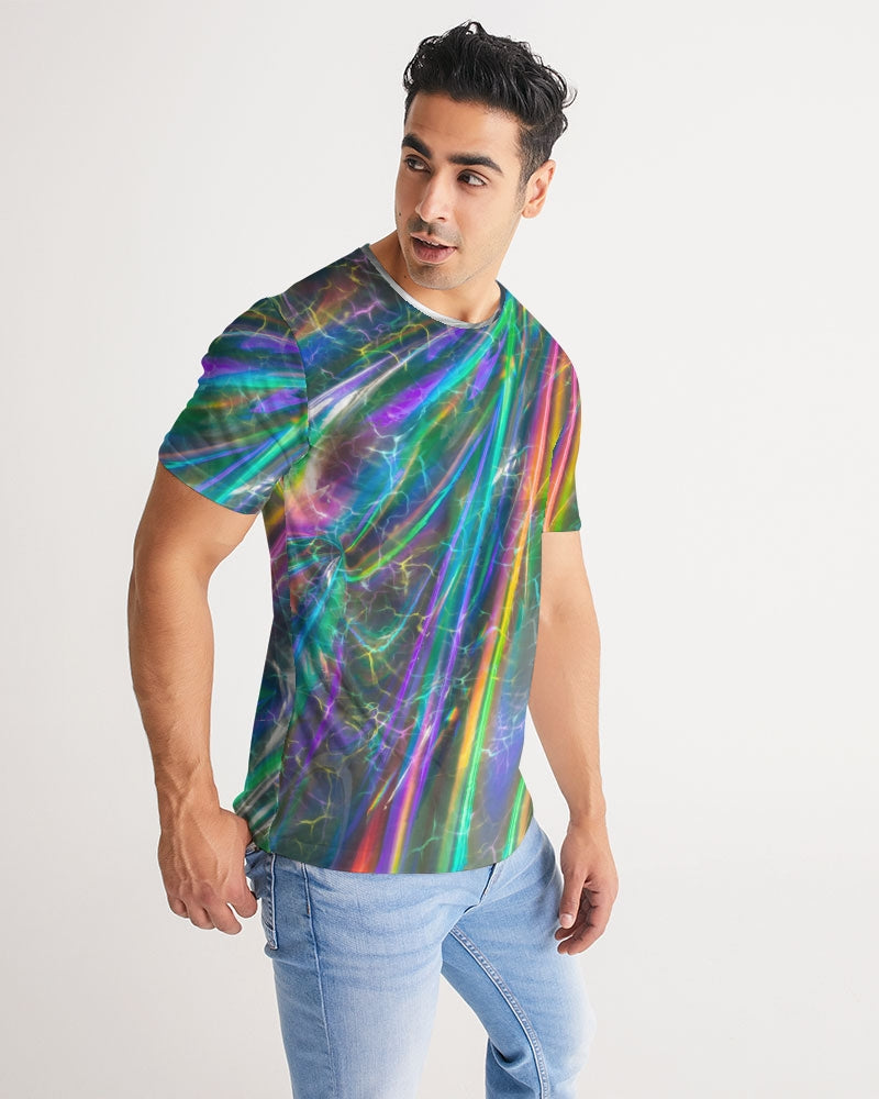 This prism-like print is bright with neon streaks and water ripples in multiple colors.