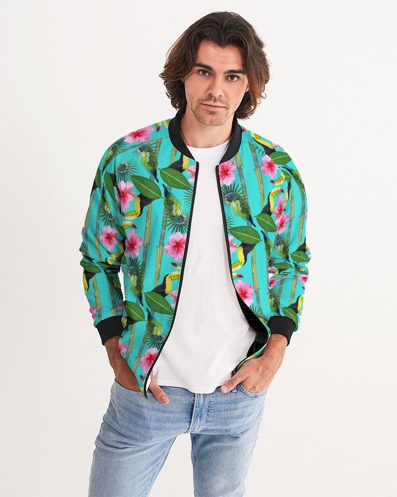 It's a jungle out there so why not "blend in"? This print has a great way of utilizing blues, greens, pinks, yellow, and even orange. Just like a jungle, vibrant and full of life. Available with blue, green, and pink backdrops.